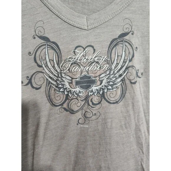 Y2K Harley Davidson Ladies Hooded Long Sleeve T-shirt Tattoo Wings Skater Avril - Picture 3 of 7